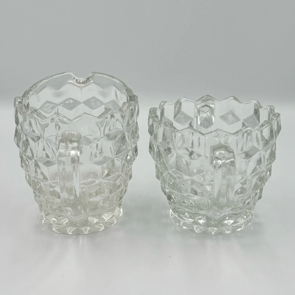 Vintage Fostoria American Clear Glass Cubist Open Sugar & Creamer Set